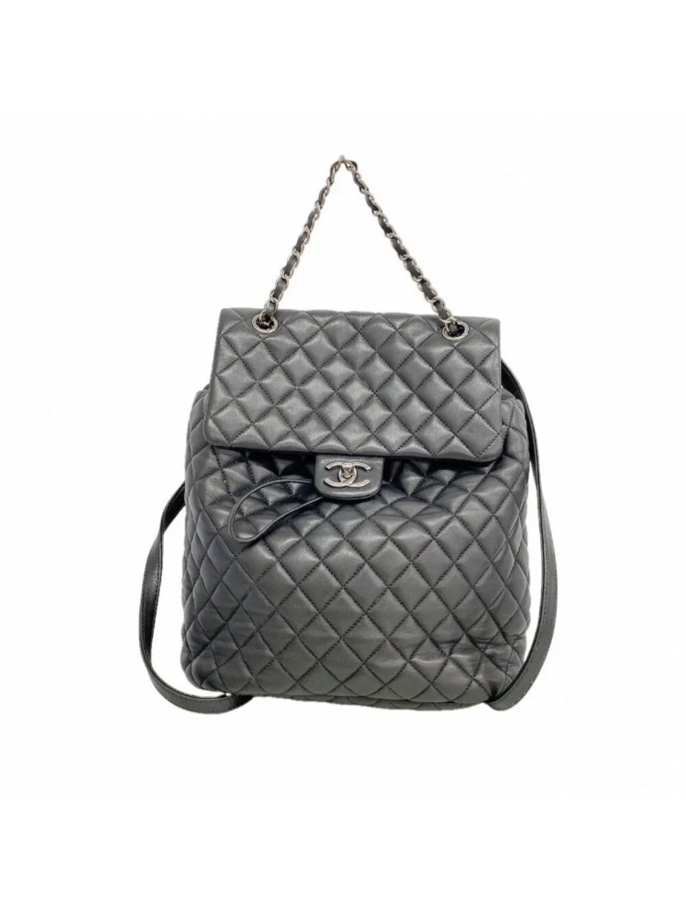 Chanel Backpack Quilted Lambskin Black Silver